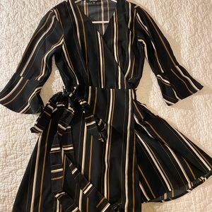 Black striped wrap dress